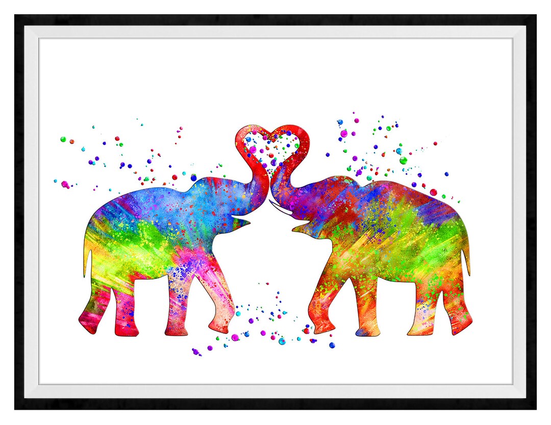 Elephant Couple Vibrant Watercolor Stencil Painting Modern Art Print - Etsy