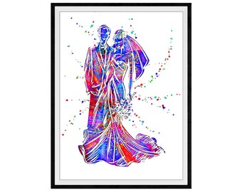 Wedding Vibrant Watercolor Stencil Painting Modern Art Print