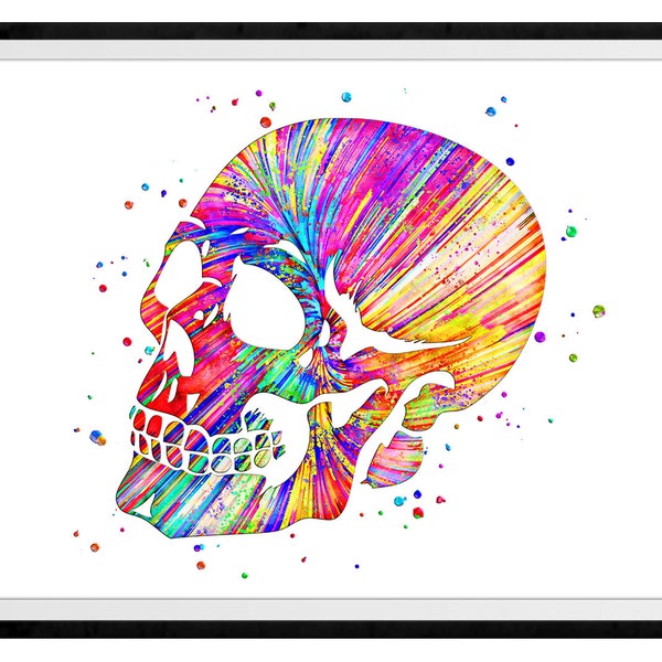 Skull Vibrant Watercolor Stencil Painting Modern Art Print #4