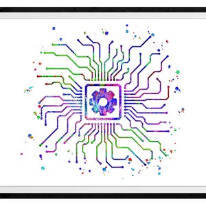 Circuit Vibrant Watercolor Stencil Painting Modern Art Print