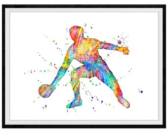 Ping Pong Vibrant Watercolor Stencil Painting Modern Art Print