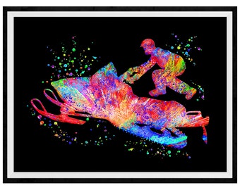 Snowmobile Vibrant Watercolor Stencil Painting Modern Art Print #3