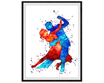Tango Vibrant Watercolor Stencil Painting Modern Art Print
