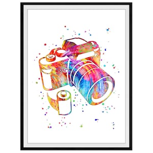 Camera Vibrant Watercolor Stencil Painting Modern Art Print #3