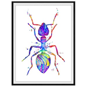 Ant Vibrant Watercolor Stencil Painting Modern Art Print #2