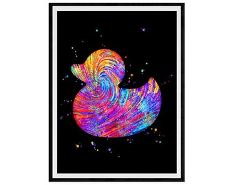 Rubber Ducky Vibrant Watercolor Stencil Painting Modern Art Print