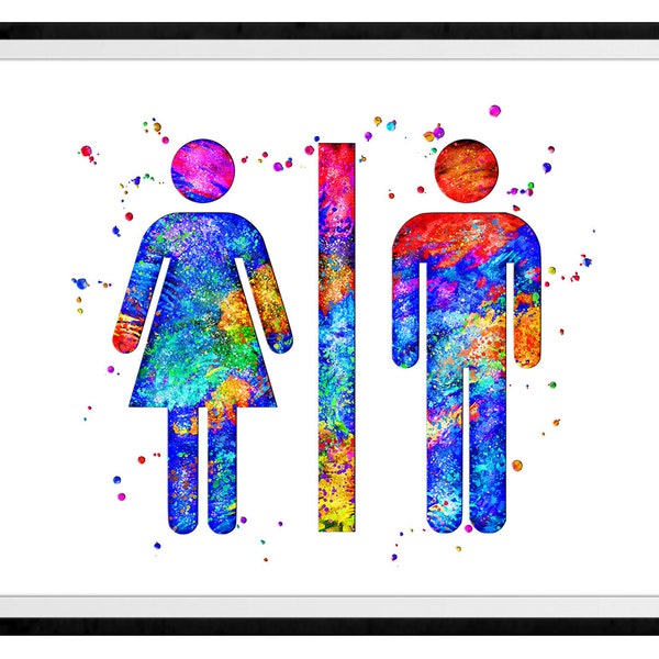 Bathroom Vibrant Watercolor Stencil Painting Modern Art Print #2