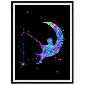 Moon Kid Vibrante Acuarela Plantilla Pintura Moderna Lámina artística