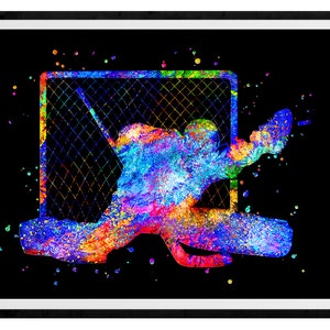 Ice Hockey Goalie Vibrant Watercolor Stencil Painting Modern Art Print #2