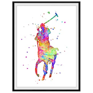 Polo Rider Vibrant Watercolor Stencil Painting Modern Art Print
