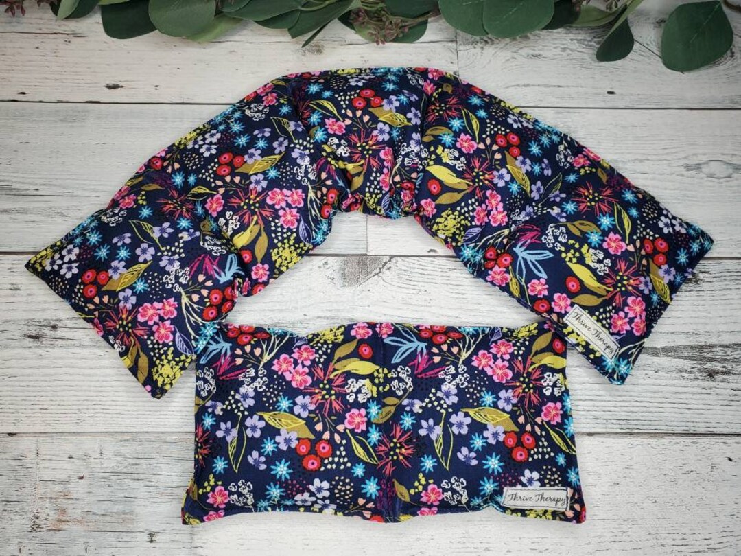Navy Floral Neck Wrap Thrive Therapy Natural Organic Flaxseed Etsy