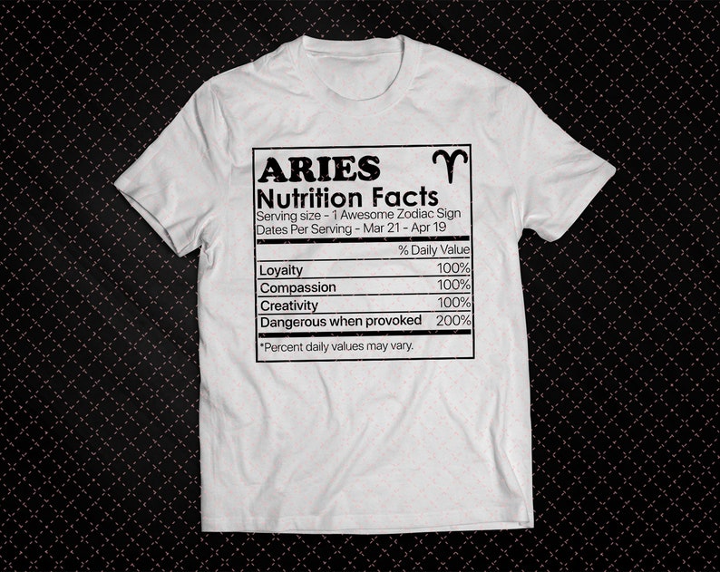 INSTANT DOWNLOAD Png Printable Digital Print DesignSublimation Printing Zodiac Birthday Gift Aries Nutrition Facts PNG Zodiac gift