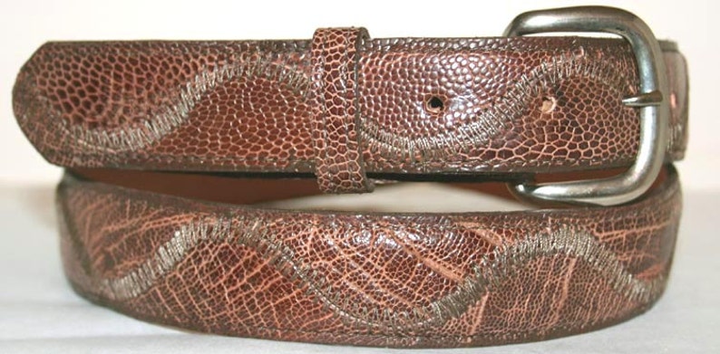 1 38 wide Brown Ostrich Leg Skin /& Leather Belt sizes 24 to 38