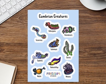 Cambrian Creatures Sticker Sheet | Fossil Geology Art