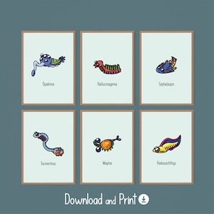 Cambrian Creatures Set of 6 Printable Wall Art | Instant Download | Cute Fossils | Geology Art | Evolution Art | Science Educational | Kids