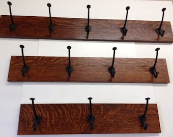 Family Woodworks Quartersawn White Oak Mission Style Arts & Crafts 48" Coat Rack