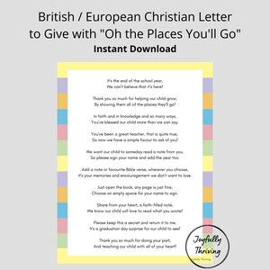 Britischer Christlicher Lehrer Brief für Oh the Places You'll Go by Dr. Seuss | Christlicher Brief an Lehrer mit Dr. Seuss Buch