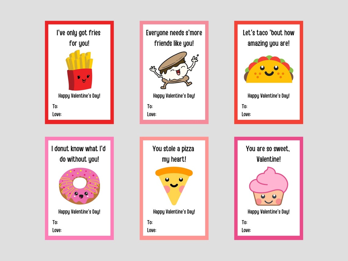 Cute Food Valentine Cards Printable Valentines for Kids Friends ...