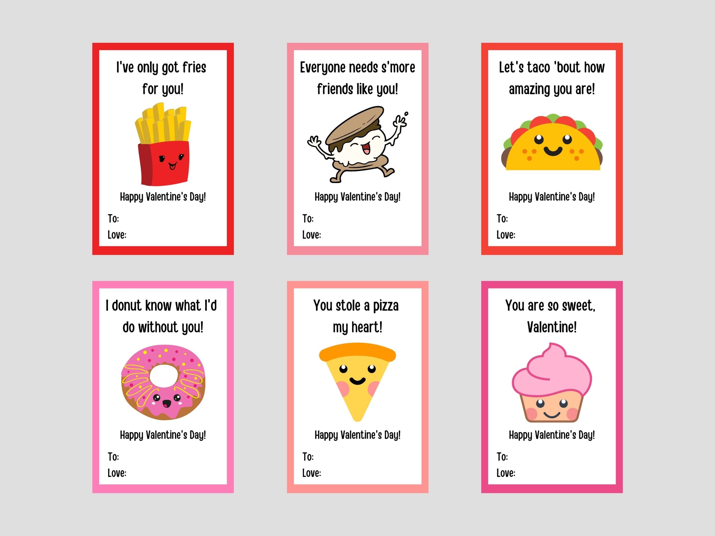 Cute Food Printable Valentine Cards Printable Valentines for Kids ...