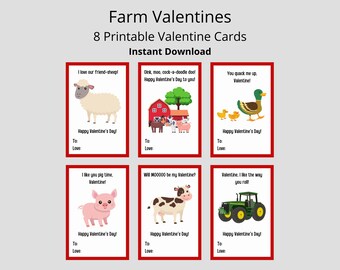 Farm Printable Valentine Cards Printable Valentines for Kids Tractor Preschool Valentines