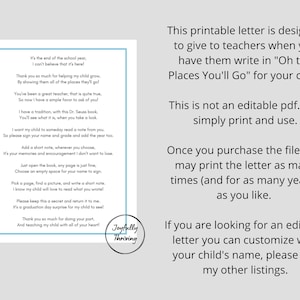 Teacher Appreciation Gift Printable Keepsake Letter Template Graduation Book Companion Digital Download Instant Access Student Milestone Card End Of Year Classroom Farewell Present Kindergarten Through College Level Custom Teacher Thank You