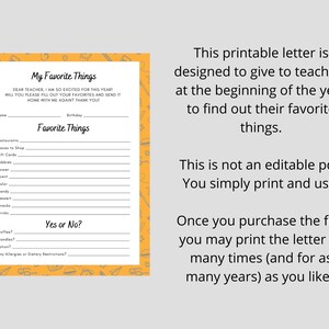 Teacher Letter for My Favorite Things Teacher Appreciation Printable Teacher Gift Ideas image 2