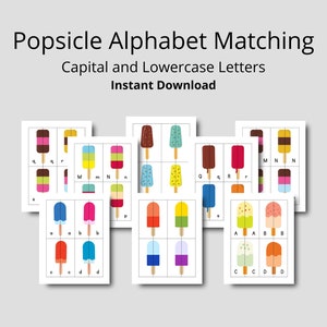 Druckbare Eis am Stiel Buchstaben | Alphabet Spiel für Vorschulkinder | Ice Cream Theme