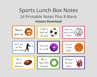 Sports Lunch Box Notes for Kids | Printable Notes for Kids | Printable Lunchbox Notes Set