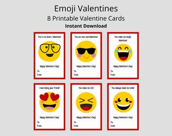 Emoji Printable Valentine Cards Classroom Valentines for Boys Valentines for Kids