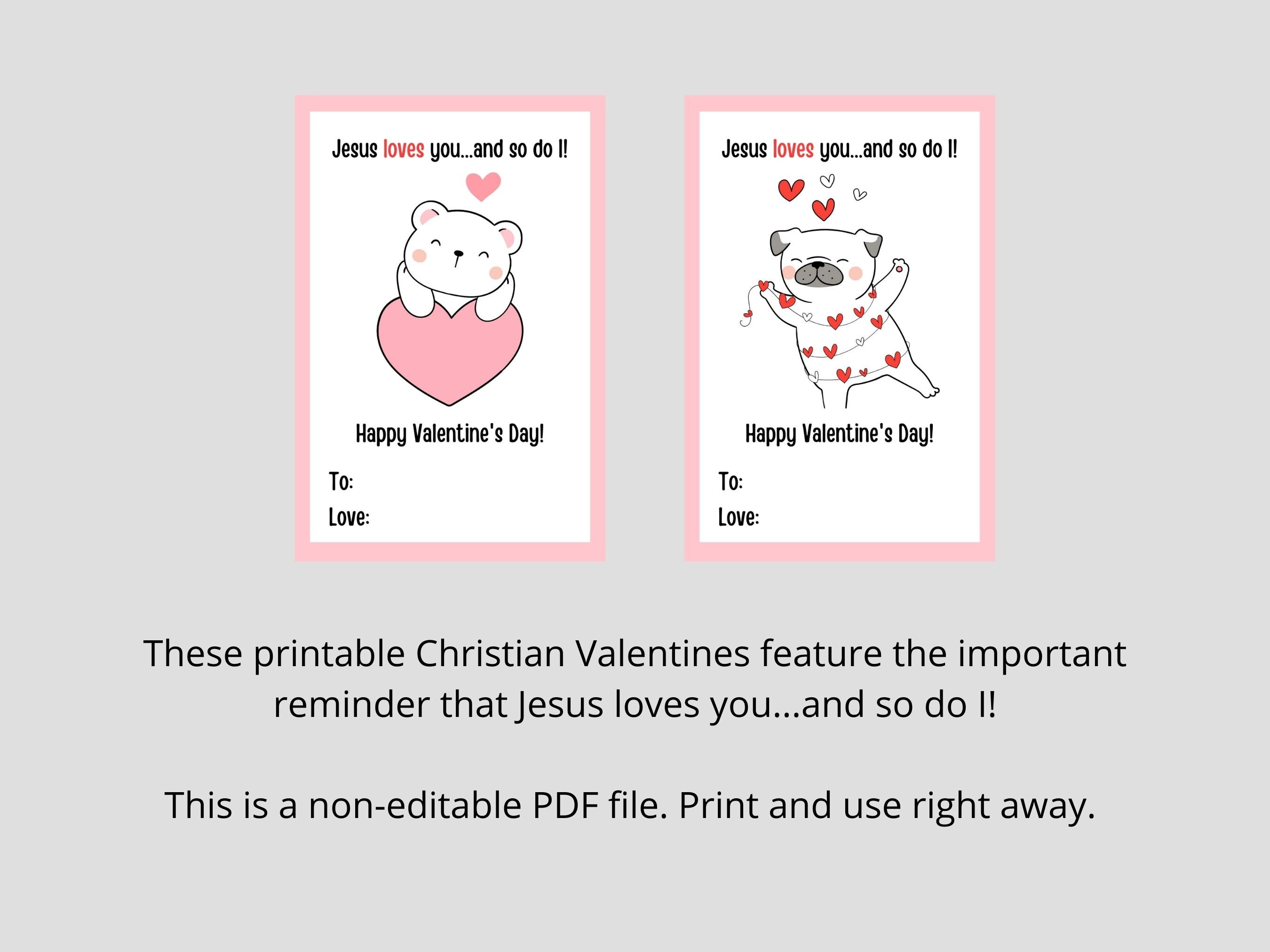 Jesus Loves You Valentine Cards Printable Valentine Cards Animal Valentines for Kids - Etsy