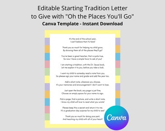 Oh, the Places You'll Go Teacher Letter: Book Signing Tradition (Canva Editable, Digital Download)