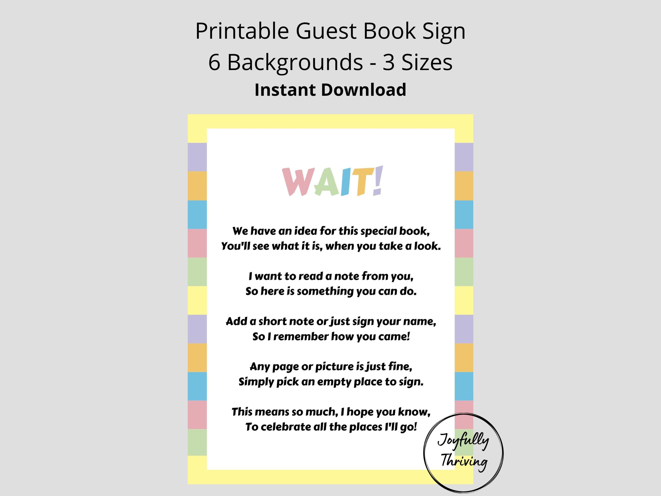 Graduation Guest Book Sign Oh the Places You'll Go Dr. Seuss Printable Sign Baby Shower Guest Book Graduation Party Sign Open This Book