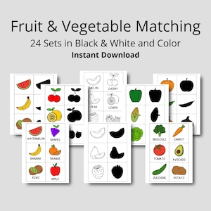 Juego de memoria imprimible para preescolar con tarjetas de memoria de frutas y verduras