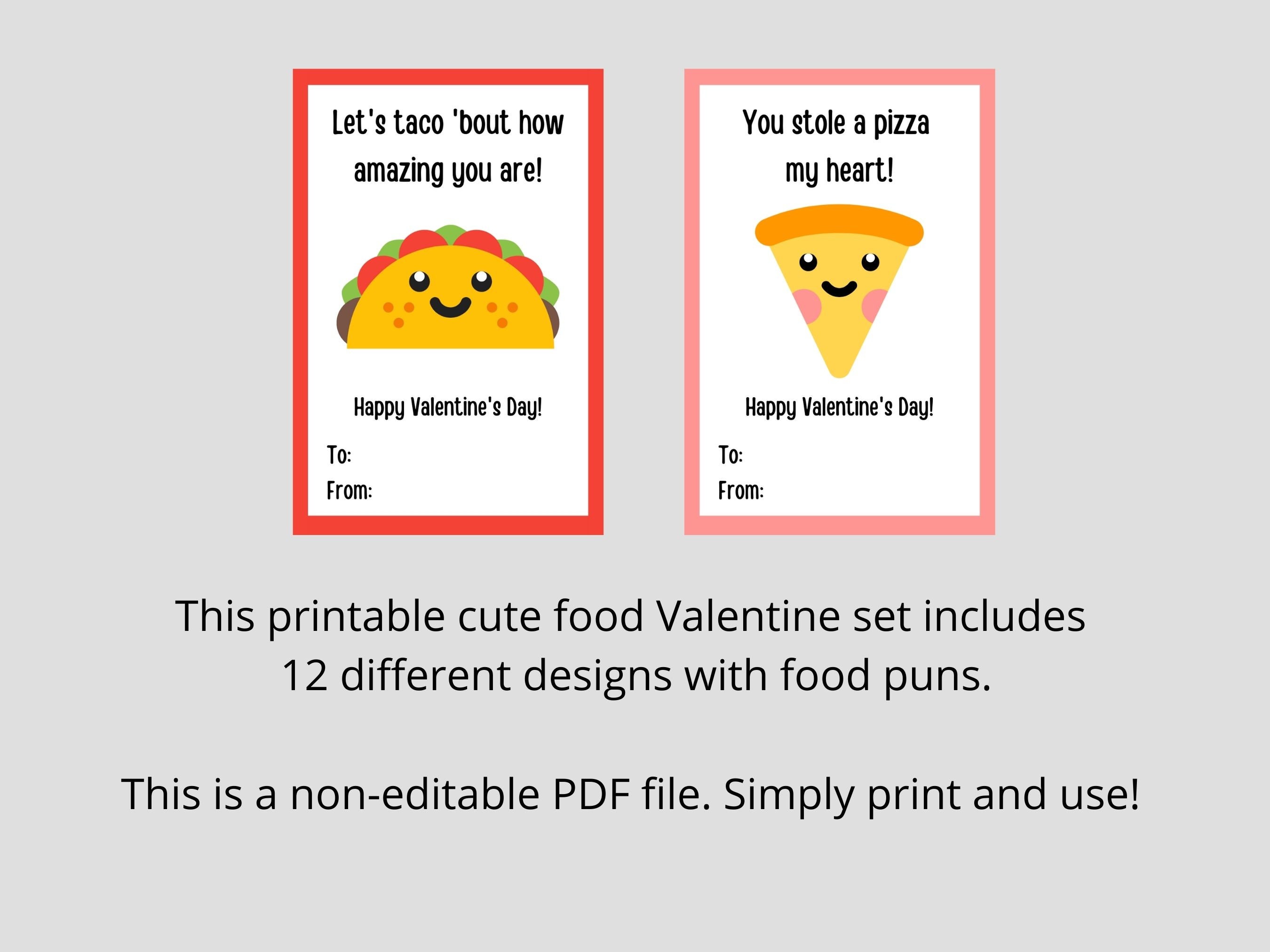 Cute Food Valentine Cards Printable Valentines for Kids Friends