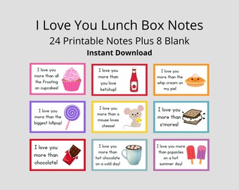 Printable I Love You Lunch Box Notes for Kids | Cute Notes for Kids | Love Lunchbox Notes Set