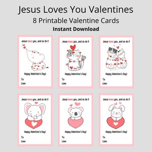 Jesús te ama Tarjetas de San Valentín Tarjetas de San Valentín imprimibles San Valentín de animales para niños