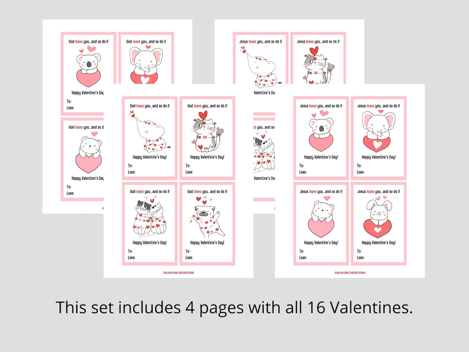 Jesus Loves You Valentine Cards Printable Valentine Cards Animal Valentines for Kids - Etsy