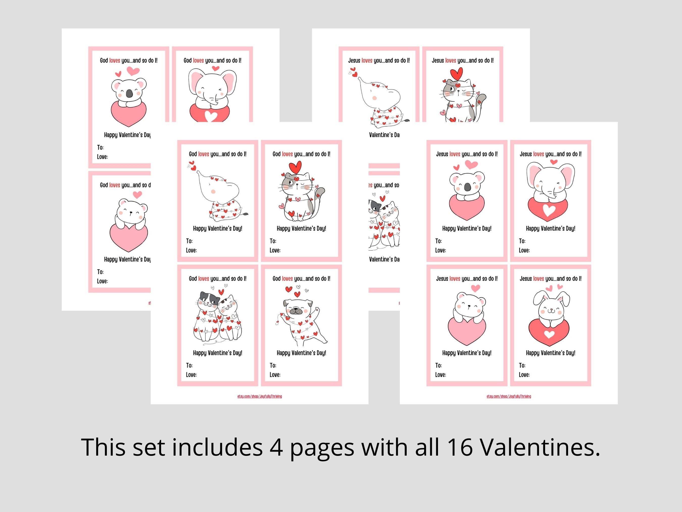 Jesus Loves You Valentine Cards Printable Valentine Cards Animal Valentines for Kids - Etsy