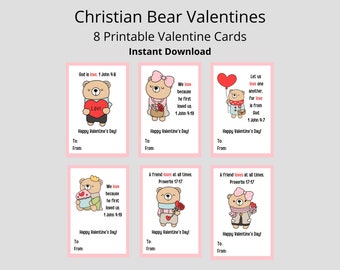 Teddy Bear Christian Valentine's Day Cards Kids Preschool Bible Verse Printable Valentines