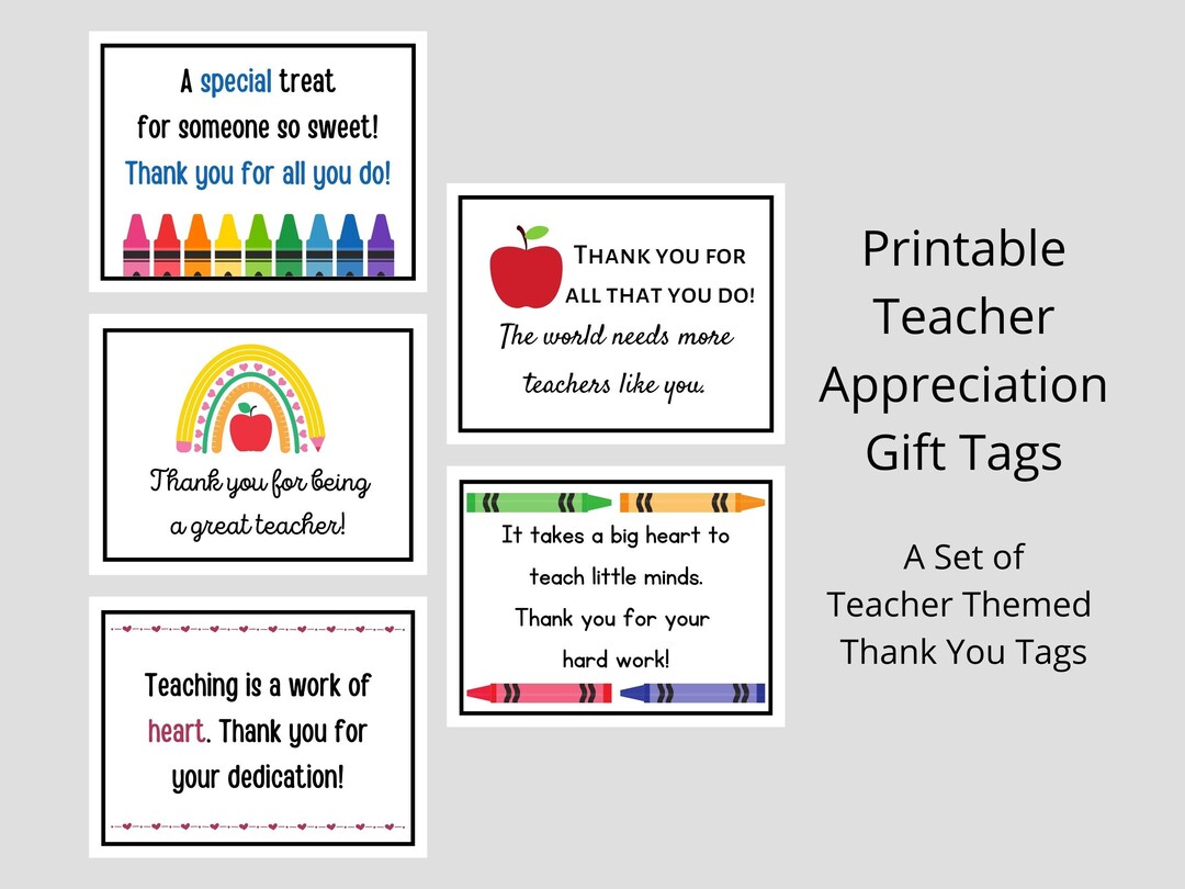 Printable Teacher Gift Tags Teacher Thank You Tags Teacher - Etsy