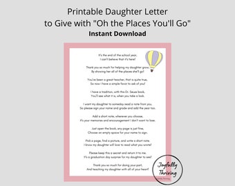 Instructions for Teacher to Sign Oh the Places You&#39;ll Go Dr. Seuss Daughter Girl Letter to Give to Teachers with Dr. Seuss Book Graduation