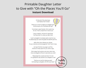 Instructions for Teacher to Sign Oh the Places You'll Go Dr. Seuss Daughter Girl Letter to Give to Teachers with Dr. Seuss Book Graduation