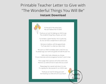 The Wonderful Things You Will Be Teacher Letter | Letter to Give to Teachers with Emily Martin Book