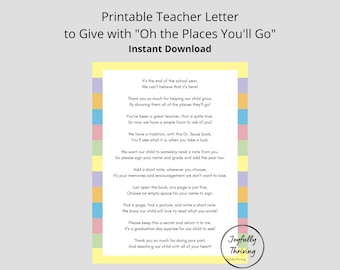 Teacher Letter for Oh the Places You&#39;ll Go by Dr. Seuss | Letter to Give to Teachers with Dr. Seuss Book