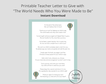 Teacher Letter for The World Needs Who You Were Made to Be by Joanna Gaines | Letter to Give to Teachers for Signing Book