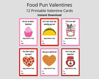 Food Theme Printable Valentine Cards Classroom Valentines Printable Valentines for Kids