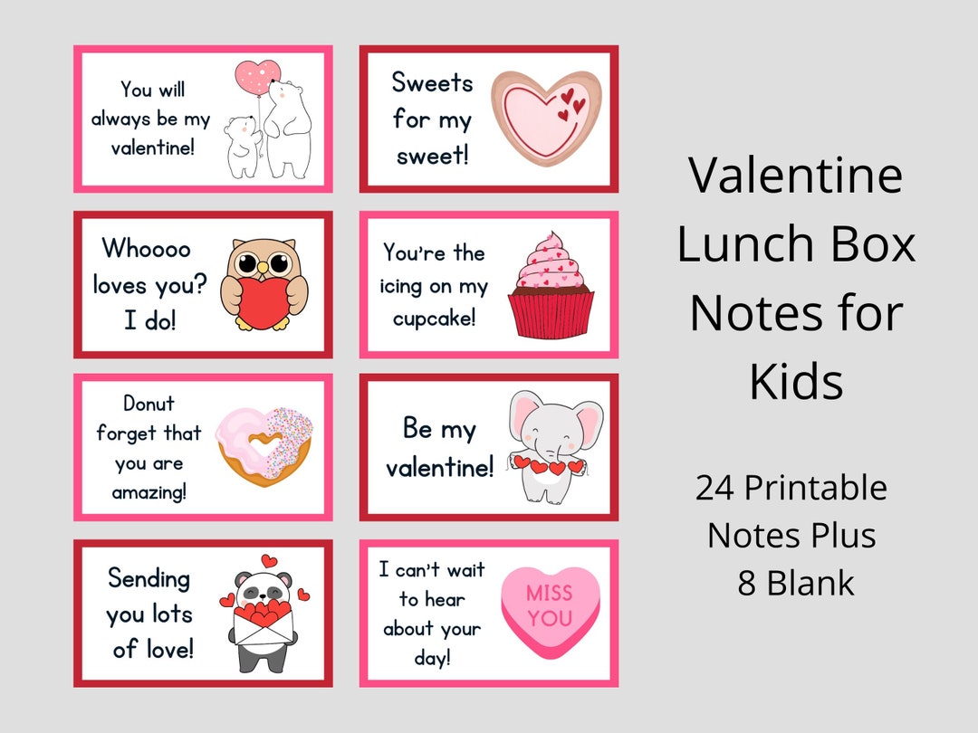 Printable Valentine Lunch Box Notes For Kids Holiday Notes Etsy