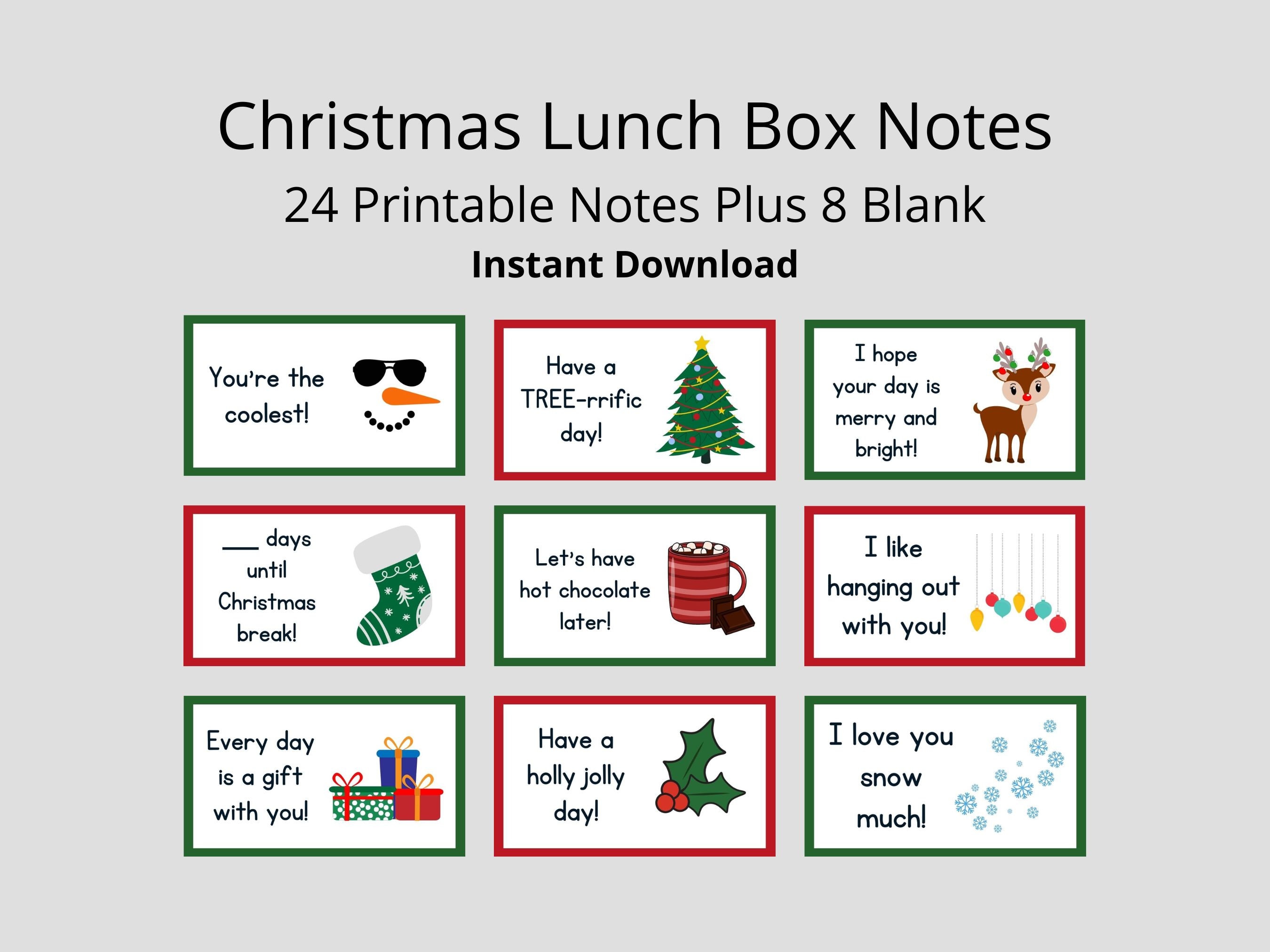 christmas lunch box notes for kids printable holiday cards