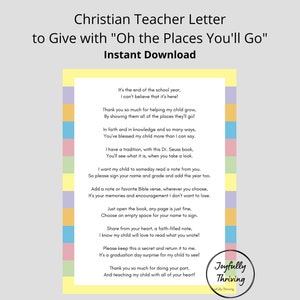 Christlicher Lehrerbrief für Oh the Places You'll Go von Dr. Seuss | Christlicher Brief an Lehrer mit Dr. Seuss Book