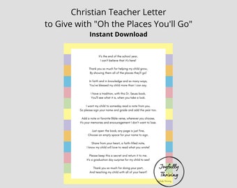 Christian Teacher Letter for Oh the Places You&#39;ll Go by Dr. Seuss | Christian Letter to Give to Teachers with Dr. Seuss Book